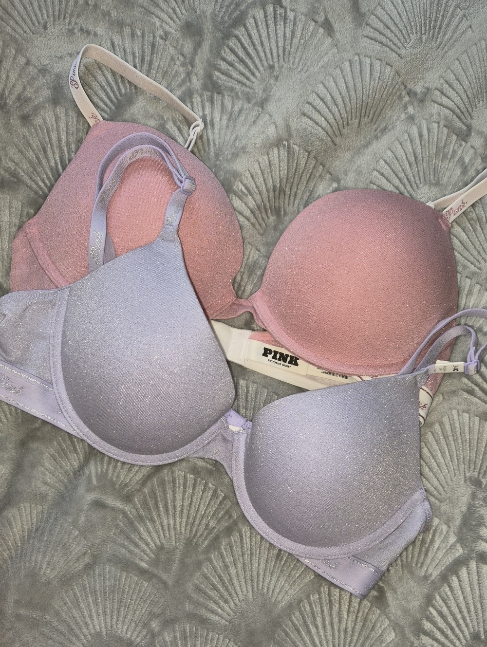 PINK Victoria's Secret Glitter T-Shirt Bras - Pink & Lavender Duo